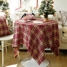 雪花圣诞新年桌布氛围感餐布红色格子面料ins拍摄背景装饰布