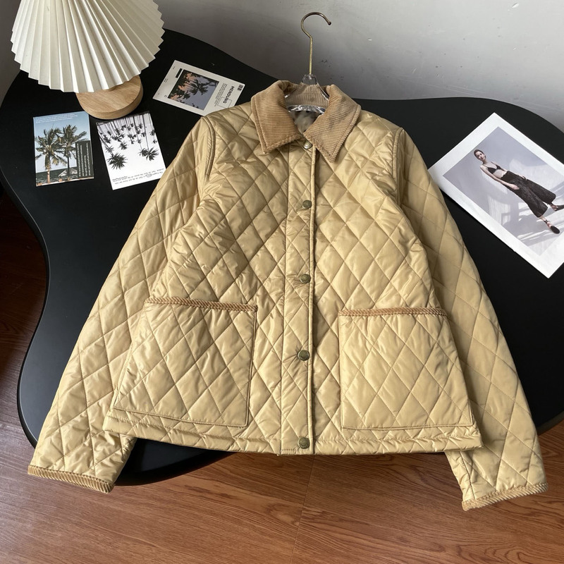 2025 New Autumn and Winter Old Money Style Quilted Corduroy Lapel Cotton Outwear Loose Casual Jacket for Women