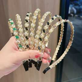 高级感仿珍珠发箍手工串珠绕线窄边链条头箍发扣气质女束发头饰