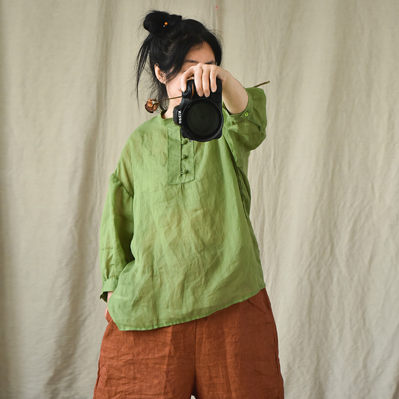 Bamboo/Original High Fine 100 Ramie Button Seven-point Sleeve Shirt Loose Artistic Puff Sleeve Top Small Shirt Bamboo/Original High Fine 100 Ramie Button Seven-point Sleeve Shirt Loose Artistic Puff Sleeve Top Small Shirt
