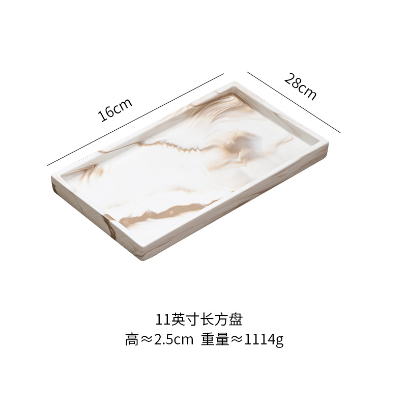 Bandeja de cerámica de mármol marrón Estante de baño Estante de almacenamiento de tocador de hotel Bandeja de encimera de maquillaje