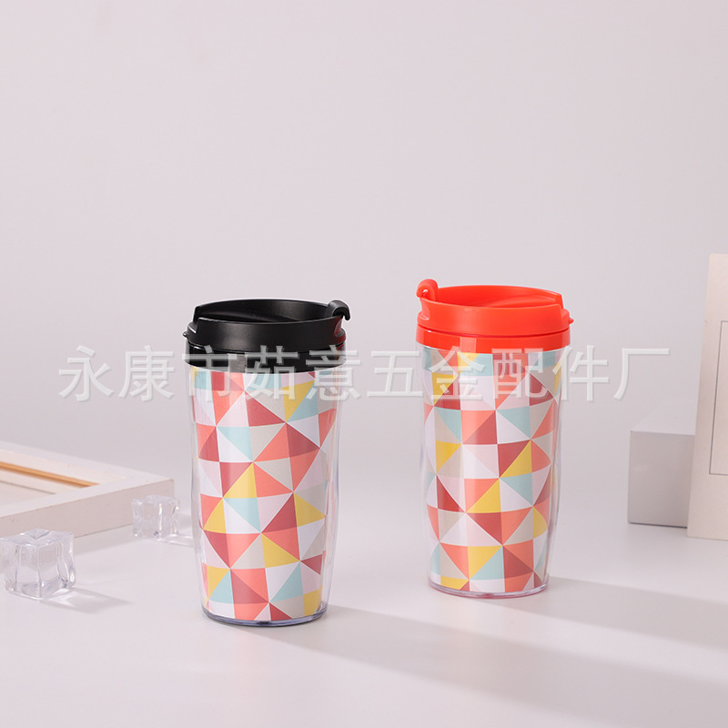 厂家促销双层插纸 广告杯促销杯广告 塑料双层隔热防漏广告杯