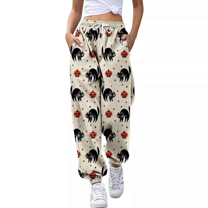 Cross-Border New Amazon 3D Printed Digital Halloween-Themed Casual Sports Pants for Women, One-Piece Dropshipping