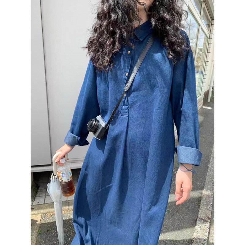 Spring retro denim long dress