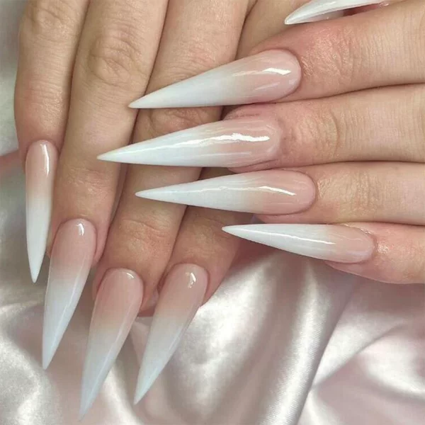 Cross-border foreign trade hot wear long pointed white gradient full coverage finished fake nail press on nails