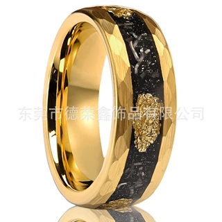 时尚新款亚马逊8/6宽批花钨钢戒指镶嵌金箔陨石欧美跨境现货批发