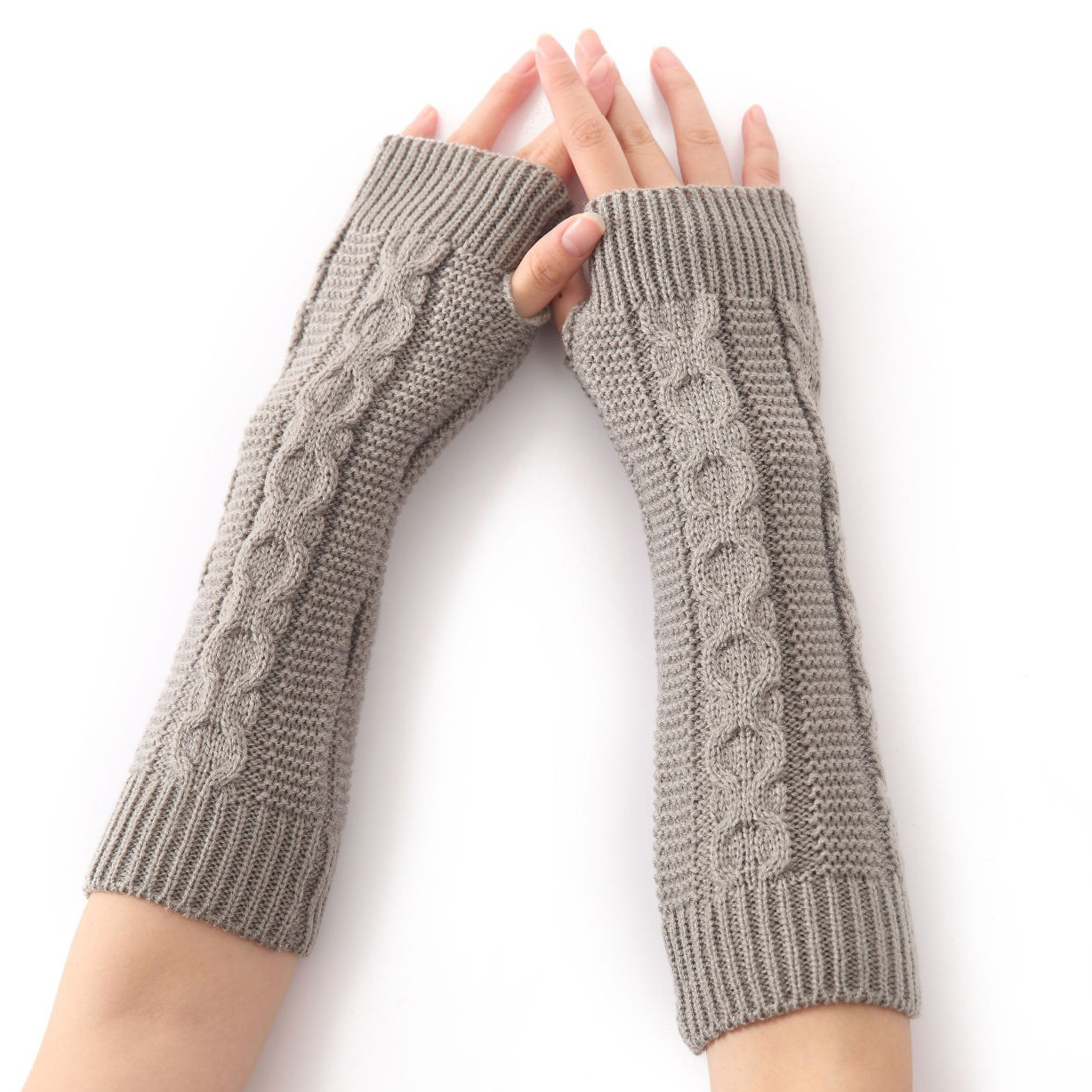 Guantes de dedos abiertos G-13 para otoño e invierno, para hombre y mujer, de lana, con medio dedo y mangas para la muñeca, tejidos y cálidos_voghion.com