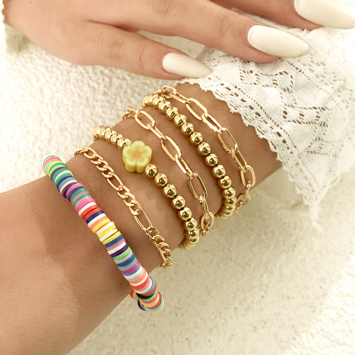 Ethnic Cross Round Bead Set Bracelet Female Soft Clay Colorful Braided Beaded Bracelet display picture 4