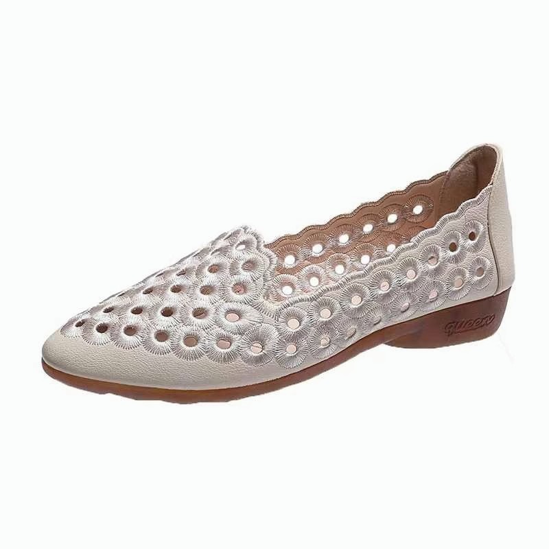 Mocasines de suela blanda con recortes bordados, zapatos de cuña sin cordones para mujer, zapatos para mamá, zapatos de verano transpirables de tacón bajo.