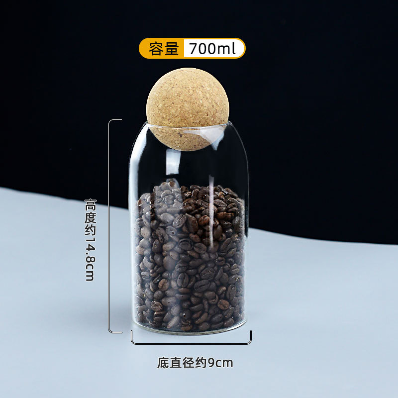 Frasco de almacenamiento de vidrio transparente tarro de té frasco de vidrio de corcho esférico Frasco de almacenamiento de granos de frutas secas de cocina