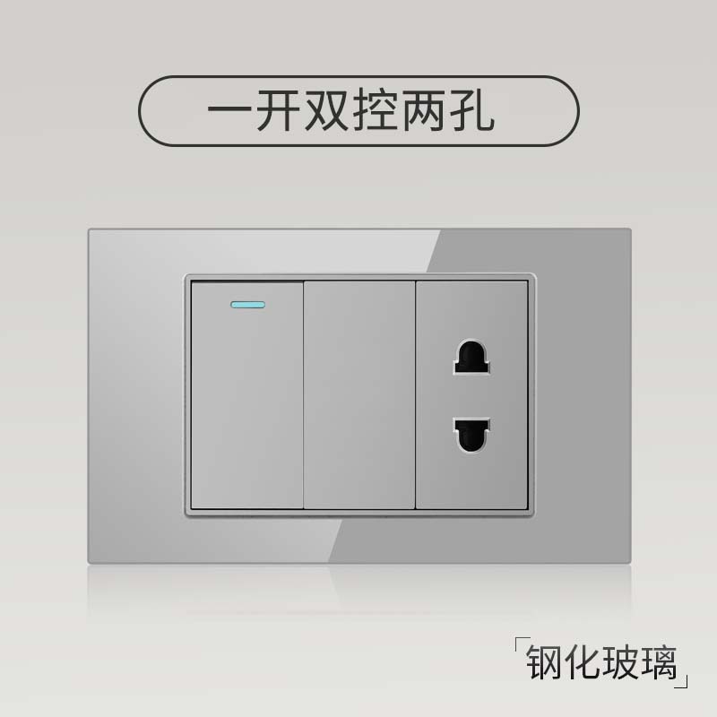 Enchufe de pared con interruptor de vidrio templado gris tipo C estándar americano de 110 V de Taiwán, panel de enchufe de pared con carga rápida de 20 W y atenuación