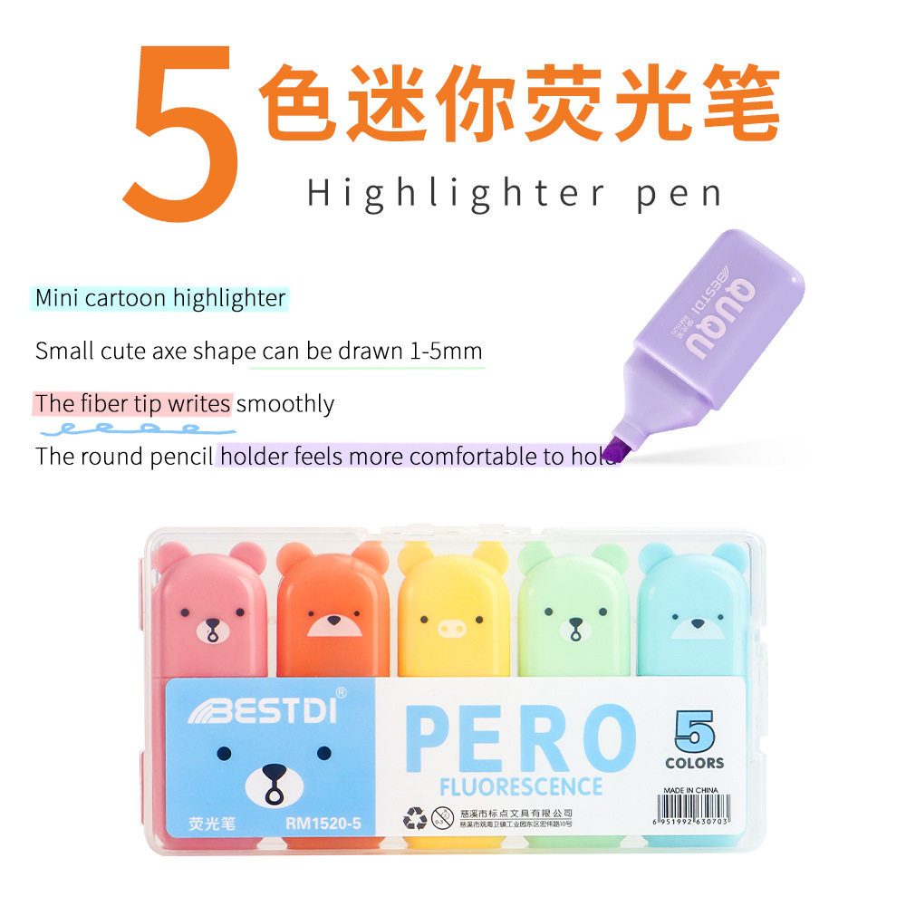 Nuevo conjunto de mini resaltador para estudiantes cuentas de dibujos animados graffiti pluma resaltador clave marcador