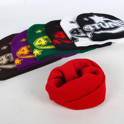 Fashionable casual brocade knitting hat, autumn and winter warmth preservation, knitted woolen hat, trendy letter print