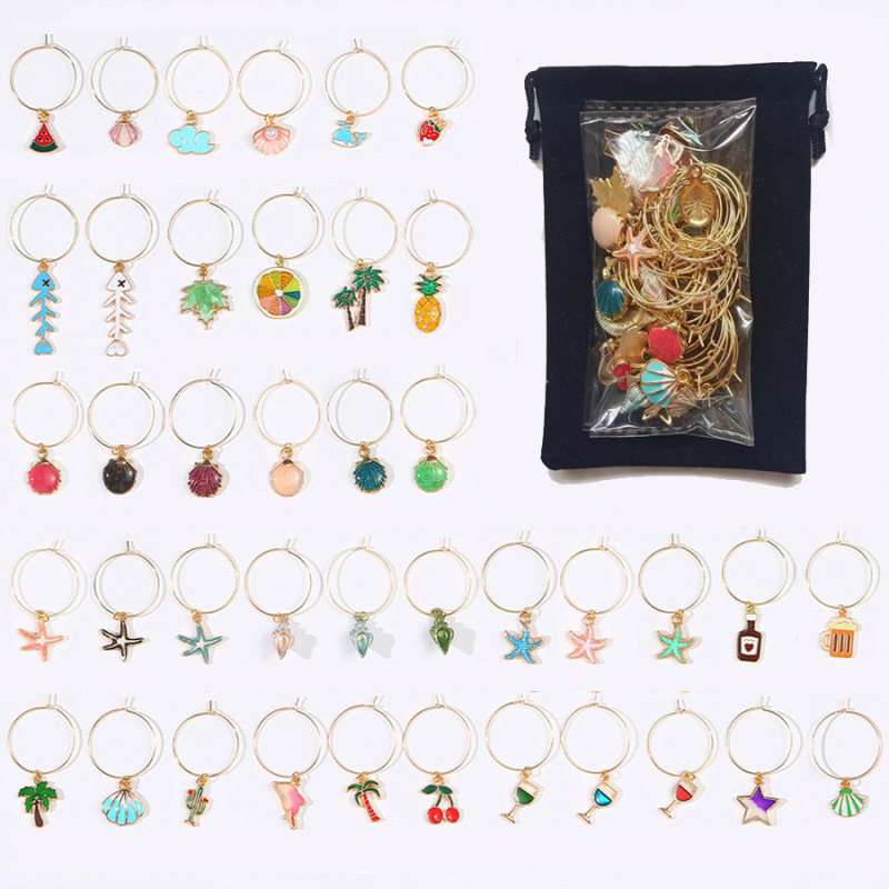 Foreign Trade Wine Glass Ocean-Themed Keychain Ring Christmas Letter Series Mixed Set Party Accessories Wholesale