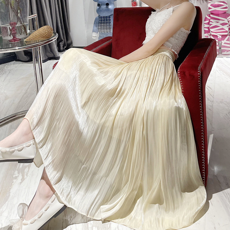 Streamers Skirt Women's 2024 Summer High-end Streamers Gauze Skirt Swaying Romantic High-end Cut Slim Solid Color Skirt