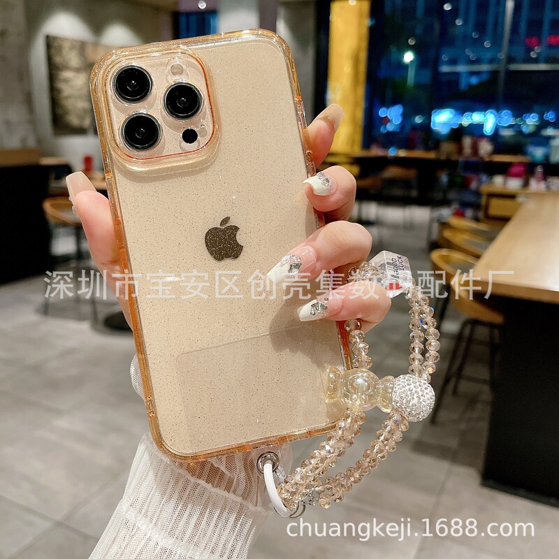 Suitable for IPHONE14 defenders mobile phone shell fine hole with starry bracelet 13 mobile phone case with hanging chain 12 pendant chain