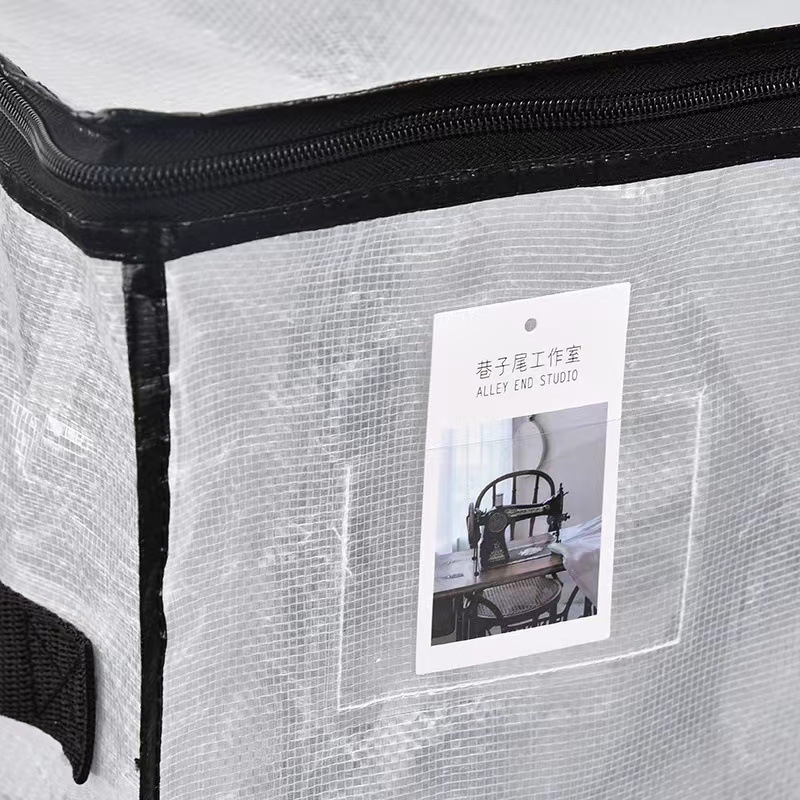 Bolsa de mudanza transparente, edredón, bolsa de almacenamiento de ropa, bolsa de cremallera impermeable para el hogar, bolsa de mano tejida PP gruesa de gran capacidad