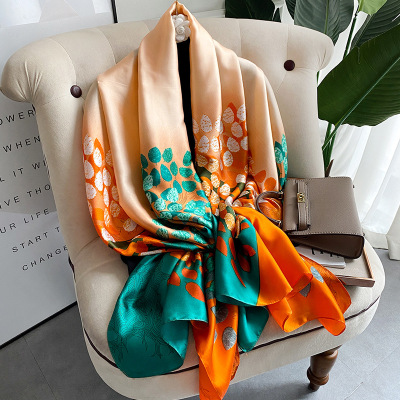 Korean Edition new pattern printing have more cash than can be accounted for Silk like Silk scarf summer Sunscreen Scarf Beach towel Dual use Shawl scarf