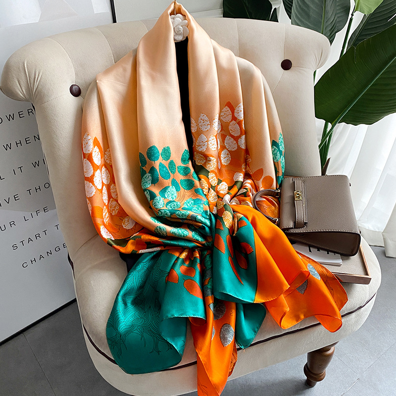 Korean Edition new pattern printing have more cash than can be accounted for Silk like Silk scarf summer Sunscreen Scarf Beach towel Dual use Shawl scarf