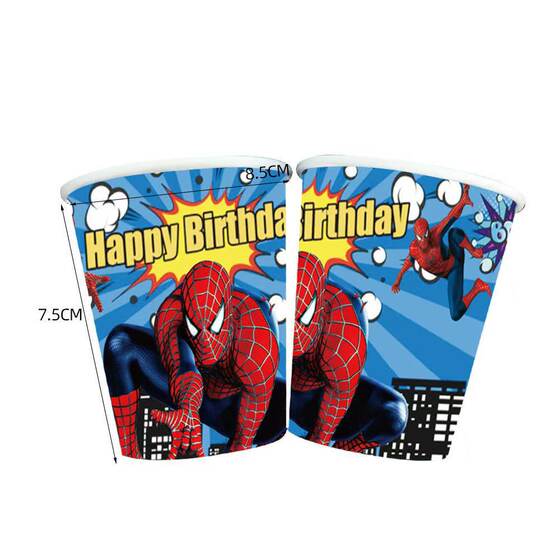 New Arrival Red Spiderman Theme Birthday Paper Tray Paper Cup Paper Towel Knife, Fork and Spoon Party Decoration Tableware suit Supplies