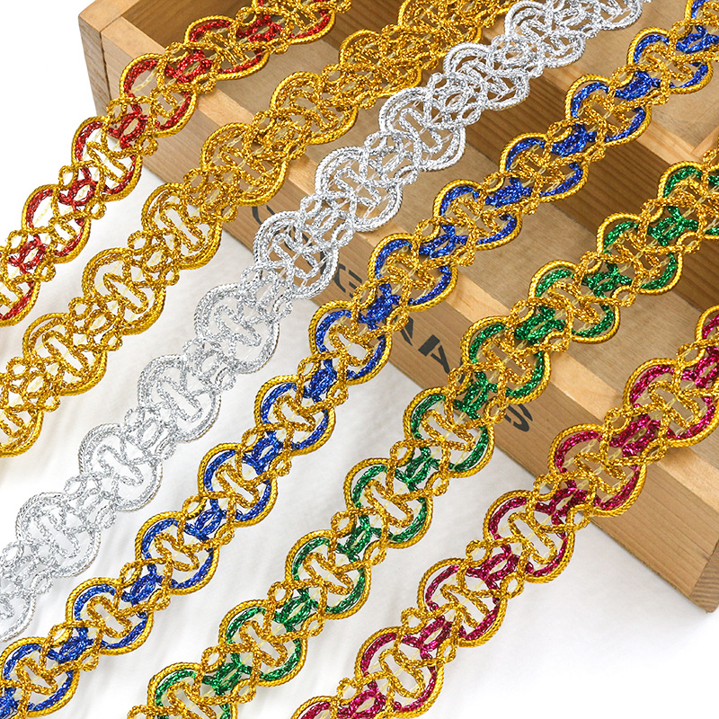 10 metros una tarjeta de oro y plata, 8 caracteres, linterna, encaje, traje de baile, decoración de disfraces, accesorios de tapeta de minorías étnicas