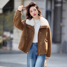 2025冬季新款百搭棉衣女鹿皮绒夹棉棉服冬季翻毛领时尚外套YQ3388
