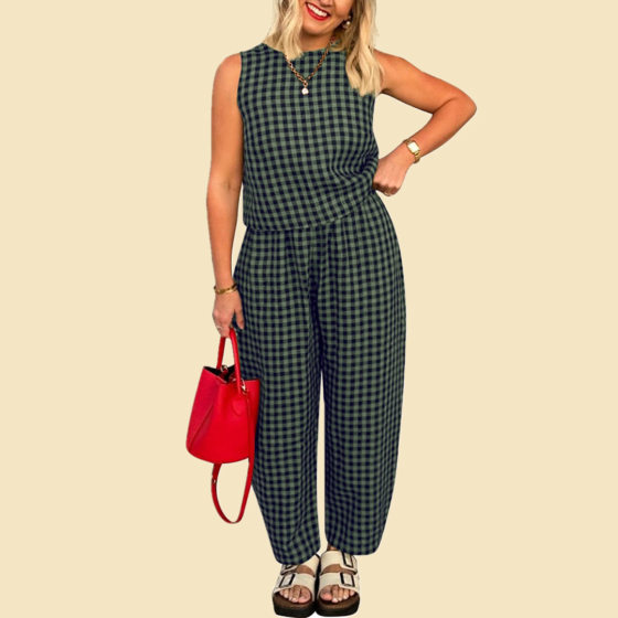 Cross-Border European and American Amazon 2025 New Tk Hot-Selling Printed Loose Casual Sleeveless Vest Casual Suit