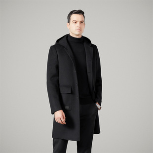 Hooded Youth Long Woolen Coat for Autumn and Winter Men's Coat Double-sided Coat Trenchcoat Sheep Wool for Men