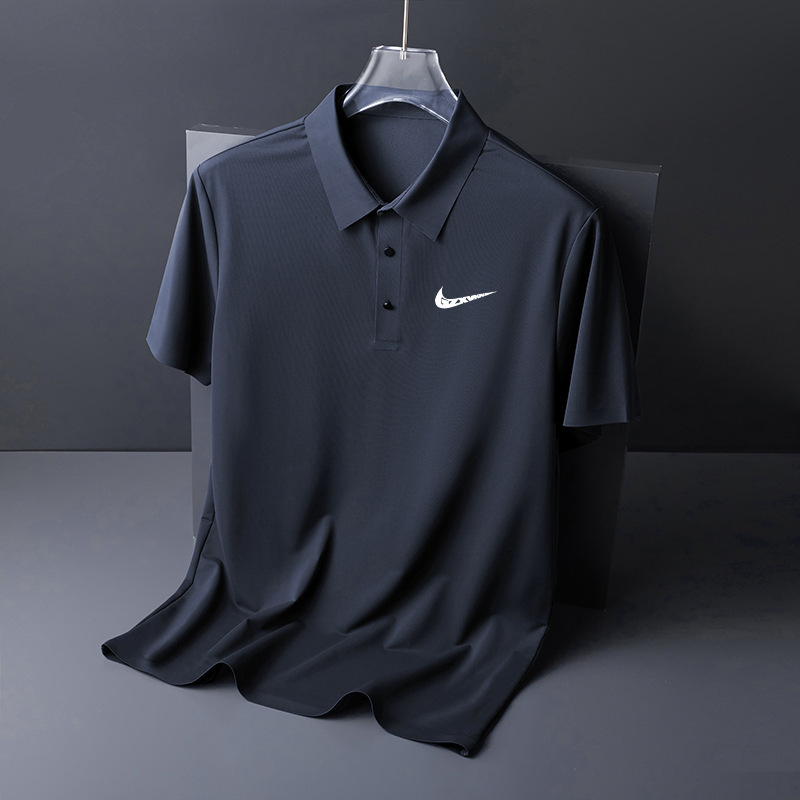 Cross-Border Men's Polo Shirt Summer Solid Color Casual Top Plus Size Men's Clothing Pique Ice Silk Collared Short-Sleeve Shirt for Men