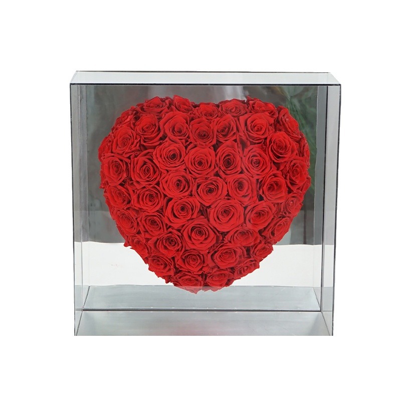 Yunnan inmortalidad flor espejo corazón rosa hecha a mano día de San Valentín confesión regalo acrílico caja de flores fábrica al por mayor