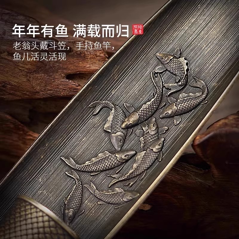 合金线香家用室内禅意熏香沉檀香卧摆件创意香插香座渔翁垂钓香炉|undefined