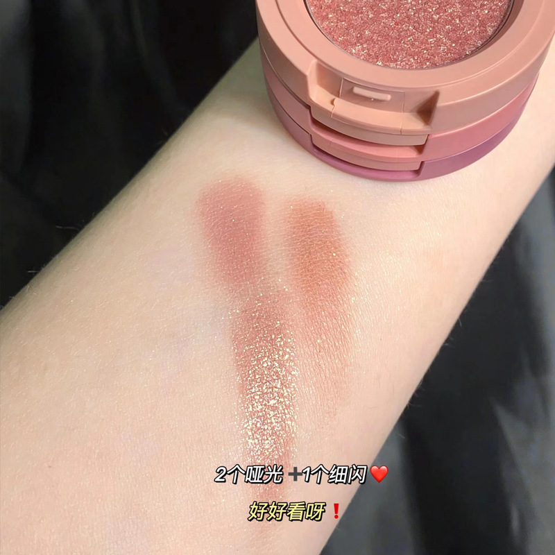 Paleta de sombras de ojos de tres colores HERORANGE, lonchera tipo sándwich de tres capas, brillo perlado mate, brillo fino, brillo grande, mate