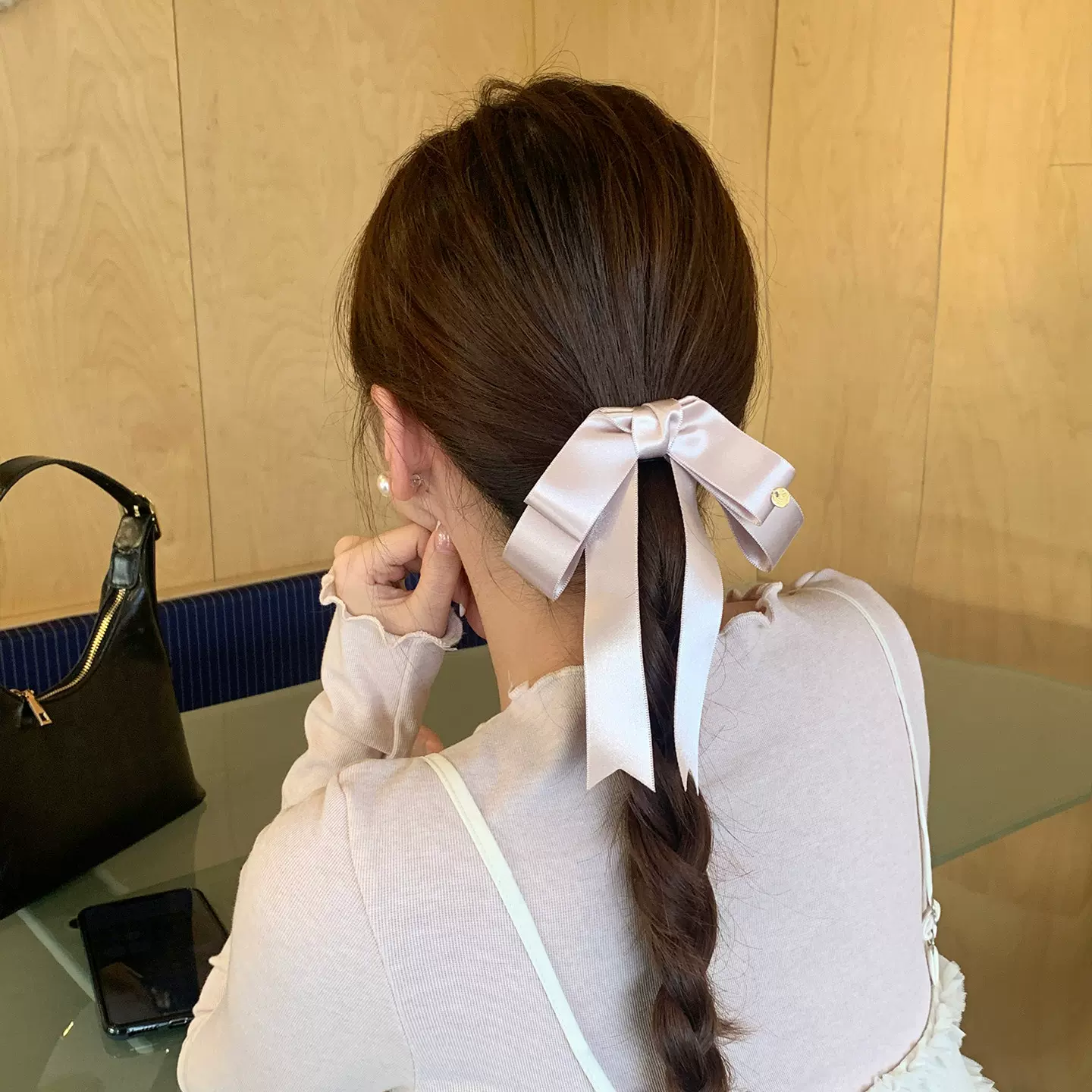 高级缎面双层蝴蝶结发夹女高级感后脑勺半扎发顶夹芭蕾风发饰头饰