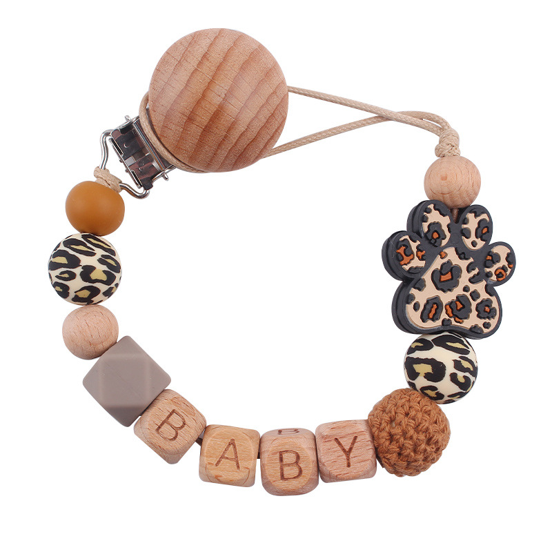 Nuevo clip de pezón de haya para bebé, dibujos animados, animal, garra de perro, cuentas de silicona, nombre de bebé de bricolaje, cadena de pezón, cadena anti-caída