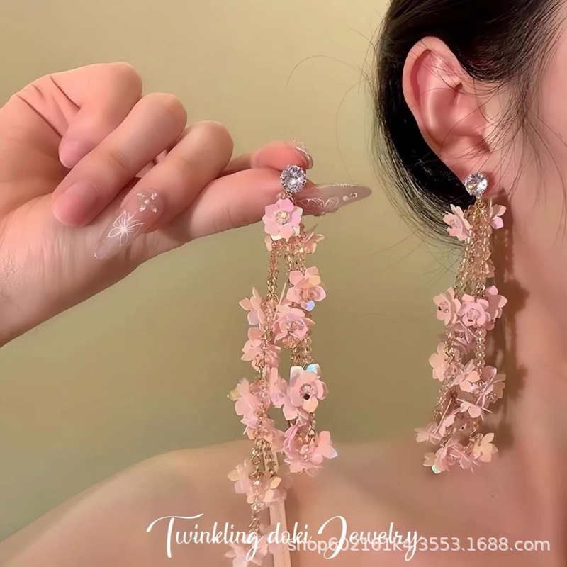 绿色海岛串珠花朵耳钉女2025新款海边度假风耳环夸张配饰耳饰|undefined