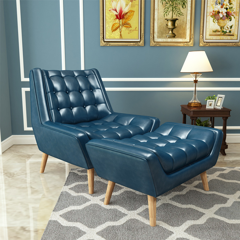 American Style Single Sofa Chair Modern Simple Living Room Solid Wood Foot Leisure Chair Balcony Fabric Buckle Lazy Reclining Chair American Style Single Sofa Chair Modern Simple Living Room Solid Wood Foot Leisure Chair Balcony Fabric Buckle Lazy Reclining Chair