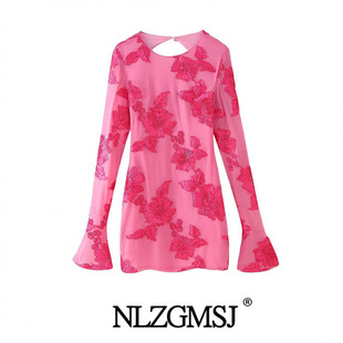 Autumn 2024 New Women's Clothing European and American Style Fashion Slim-fit Three-dimensional Flower Long-sleeved Backless dress