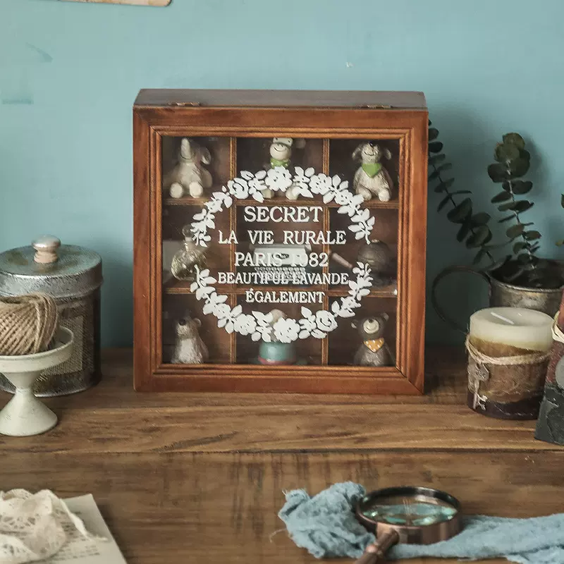 九宫格首饰收纳盒亚克力小木盒子桌面木质zakka发圈分类伴手礼盒