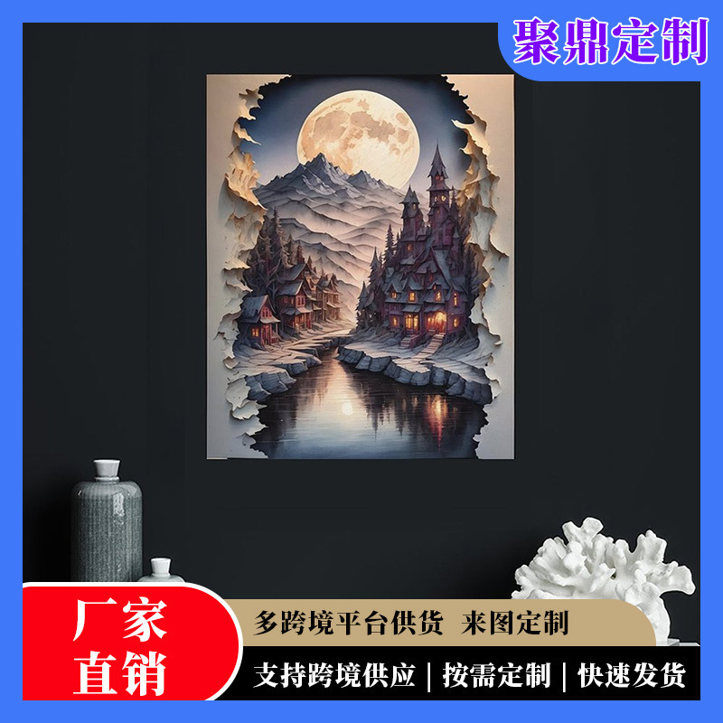 Popular Foreign Trade Nordic Style Minimalist Torn Paper Landscape Decorative Painting Home Decor Hanging Canvas Painting Core