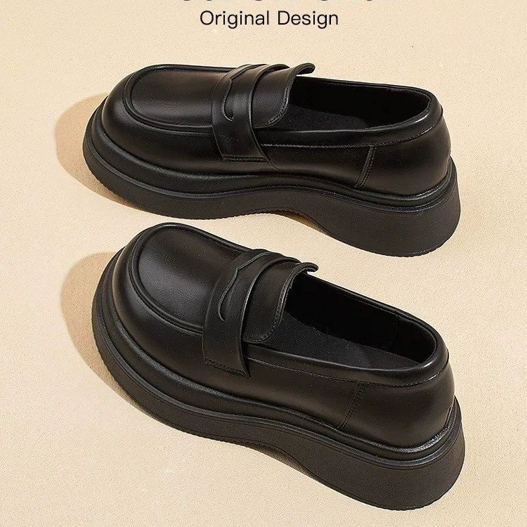 High shoes English style platform for leather shoes, universal footwear, loafers, British style, autumn, trend of season