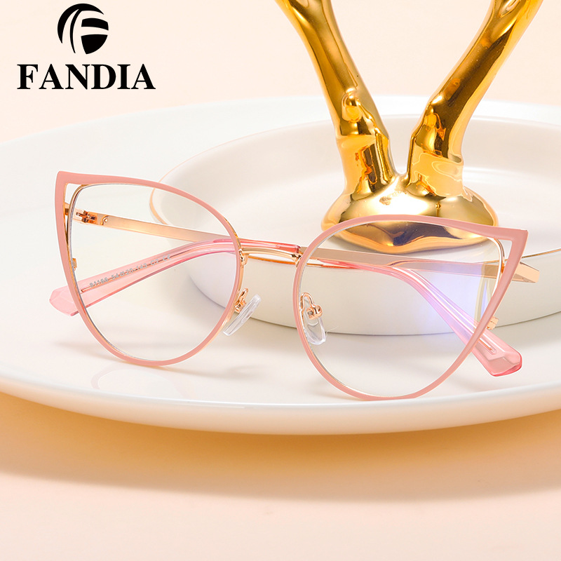 81166 tendencia de la moda gafas marco metal casual gafas marco miopía gafas ojo de gato de las mujeres gafas de luz anti-azul
