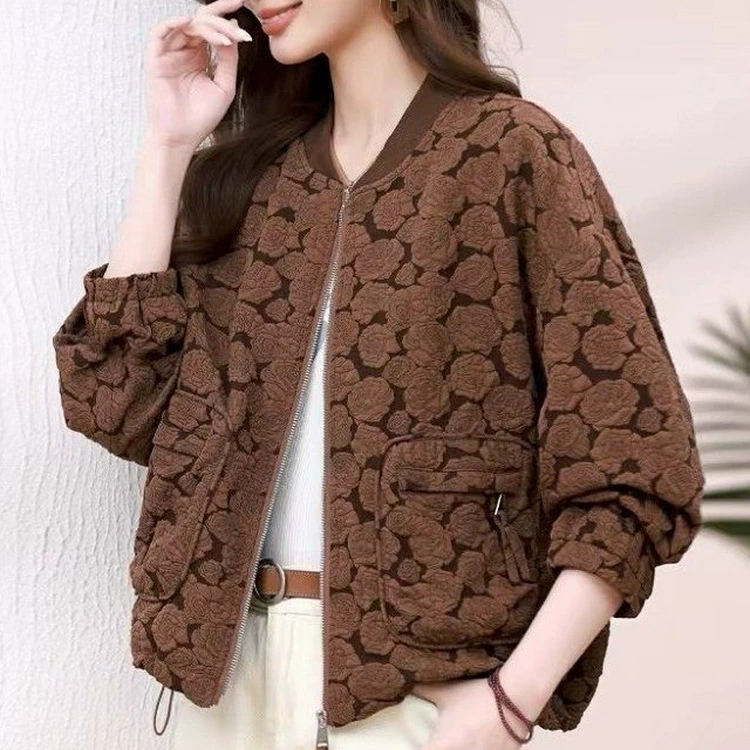 Мама среднего возраста Ранняя осень Короткая куртка Женская осень 2024 Новый модный бейсбольный костюм средний и пожилой жаккардовая топ