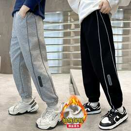 男童裤子儿童运动裤加绒秋冬款2024新款男孩中大童一体绒束脚裤潮