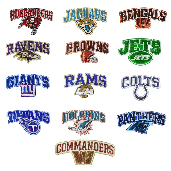 Nfl Football Team Sequin Embroidered Patch 49Ers Cowboys Sequin Logo Self-Adhesive No-Sew