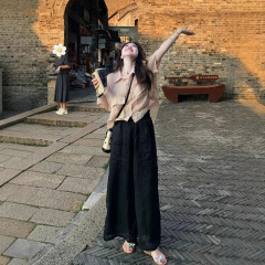 夏装穿搭一整套气质高级感巨好看绝美短袖衬衫休闲阔腿裤棉麻套装
