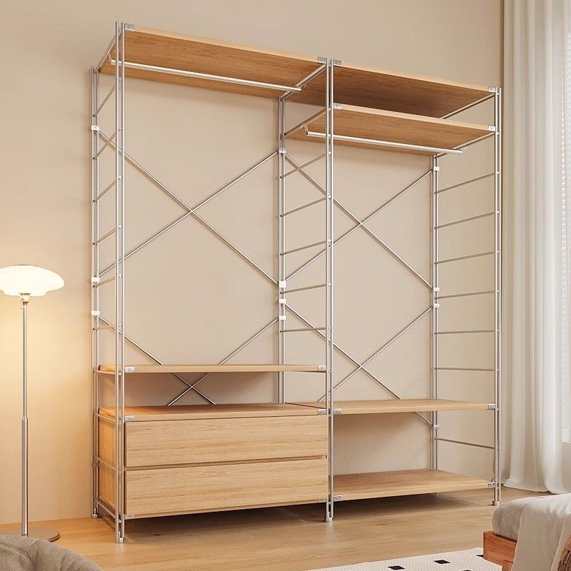 Japanese-Style Open Floor-Standing Clothes Rack, Bedroom Wardrobe Rack, Coat Rack, Floor-To-Ceiling Clothes Rack Rod