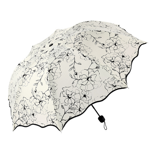 Korean hibiscus flower pattern small fresh rainy day umbrella anti-UV vinyl sun umbrella folding umbrella