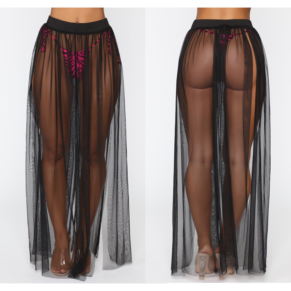 straps stitching see-through slit beach skirt NSCYG125877