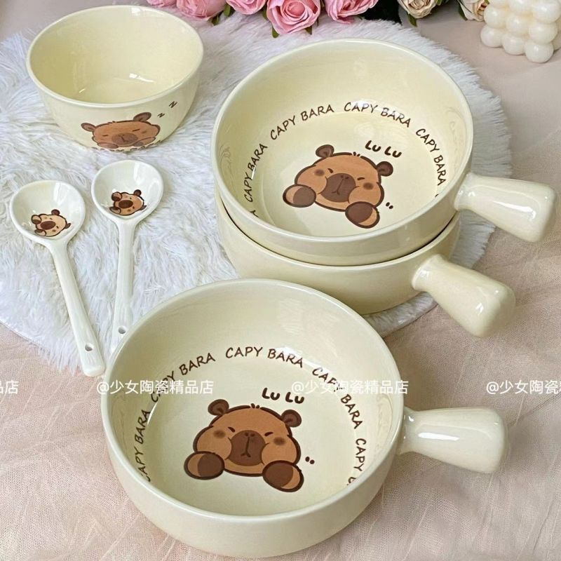 Cute Cartoon Capybara Hand Bowl Rice Bowl Set Capibara Student Dormitory High Temperature Resistant Underglaze Color Ceramics Cute Cartoon Capybara Hand Bowl Rice Bowl Set Capibara Student Dormitory High Temperature Resistant Underglaze Color Ceramics
