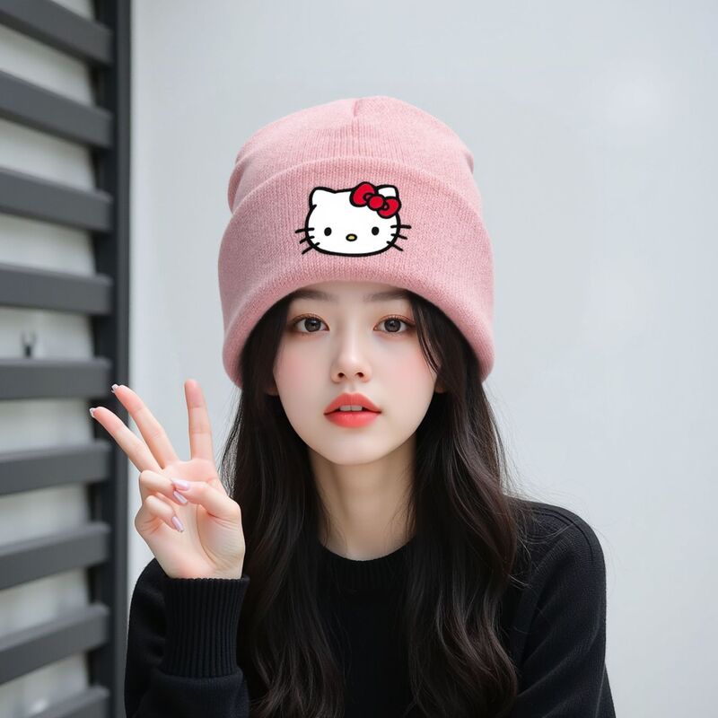 新款kt卡通图案硅胶针织帽可爱时尚猫咪针织帽牢固帽子女款时尚|undefined